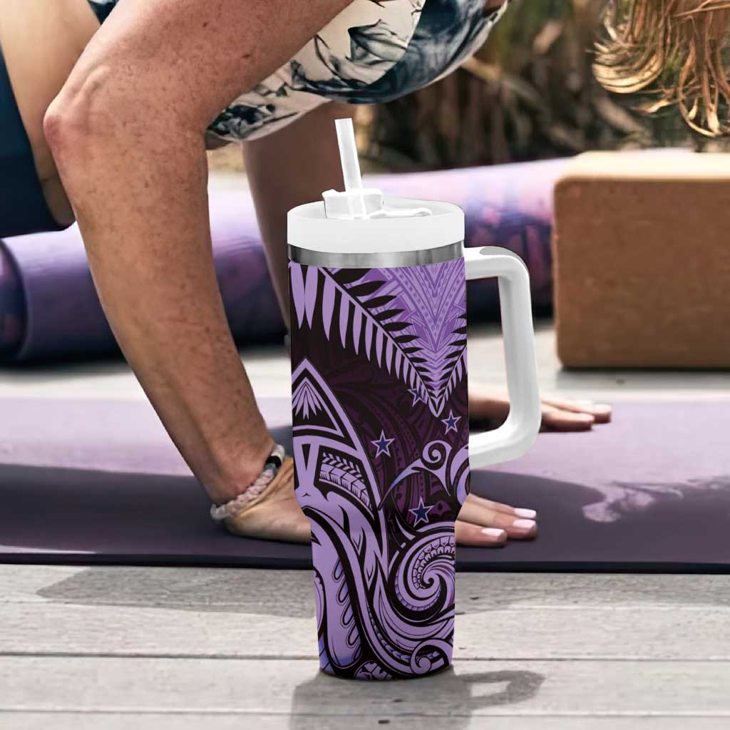 Aotearoa Tumbler With Handle Maori Kiwi Purple Fern