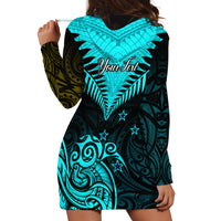 Personalised Aotearoa Hoodie Dress Maori Kiwi Turquoise Fern LT01 - Polynesian Pride