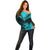 Personalised Aotearoa Off Shoulder Sweater Maori Kiwi Turquoise Fern LT01 - Polynesian Pride