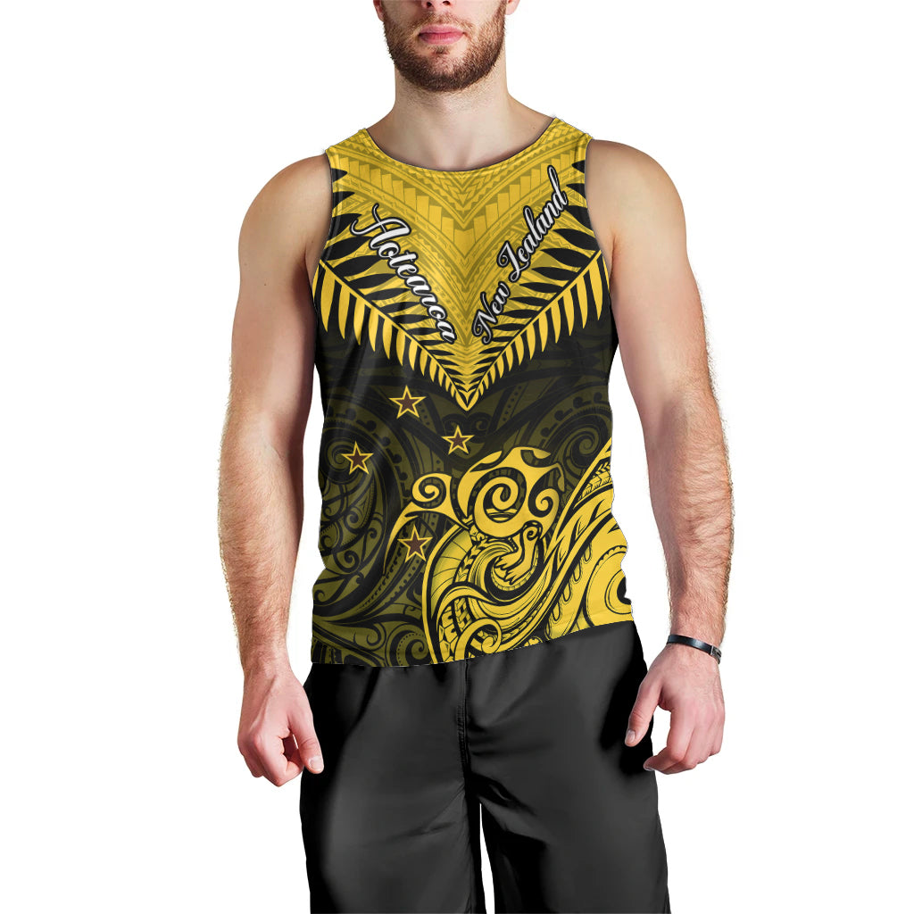 Personalised Aotearoa Men Tank Top Maori Kiwi Yellow Fern LT01 - Polynesian Pride