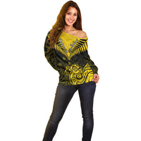 Personalised Aotearoa Off Shoulder Sweater Maori Kiwi Yellow Fern LT01 - Polynesian Pride
