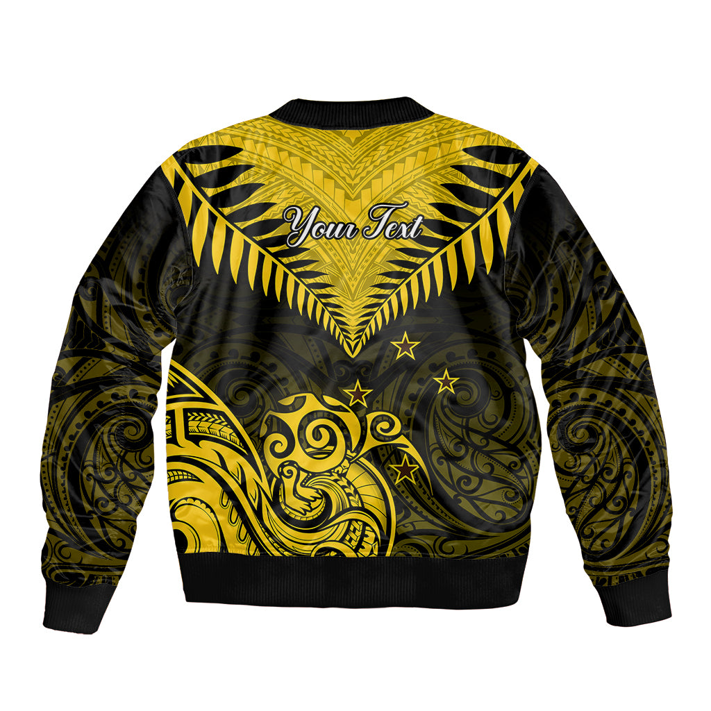 Personalised Aotearoa Sleeve Zip Bomber Jacket Maori Kiwi Yellow Fern LT01 - Polynesian Pride