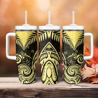 Aotearoa Tumbler With Handle Maori Kiwi Yellow Fern