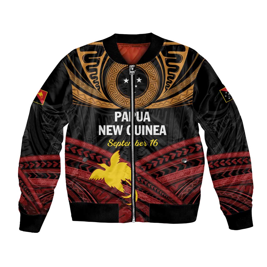 Papua New Guinea Bird of Paradise Bomber Jacket 16 September 1975 Independence Day Anniversary LT01 Unisex Black - Polynesian Pride