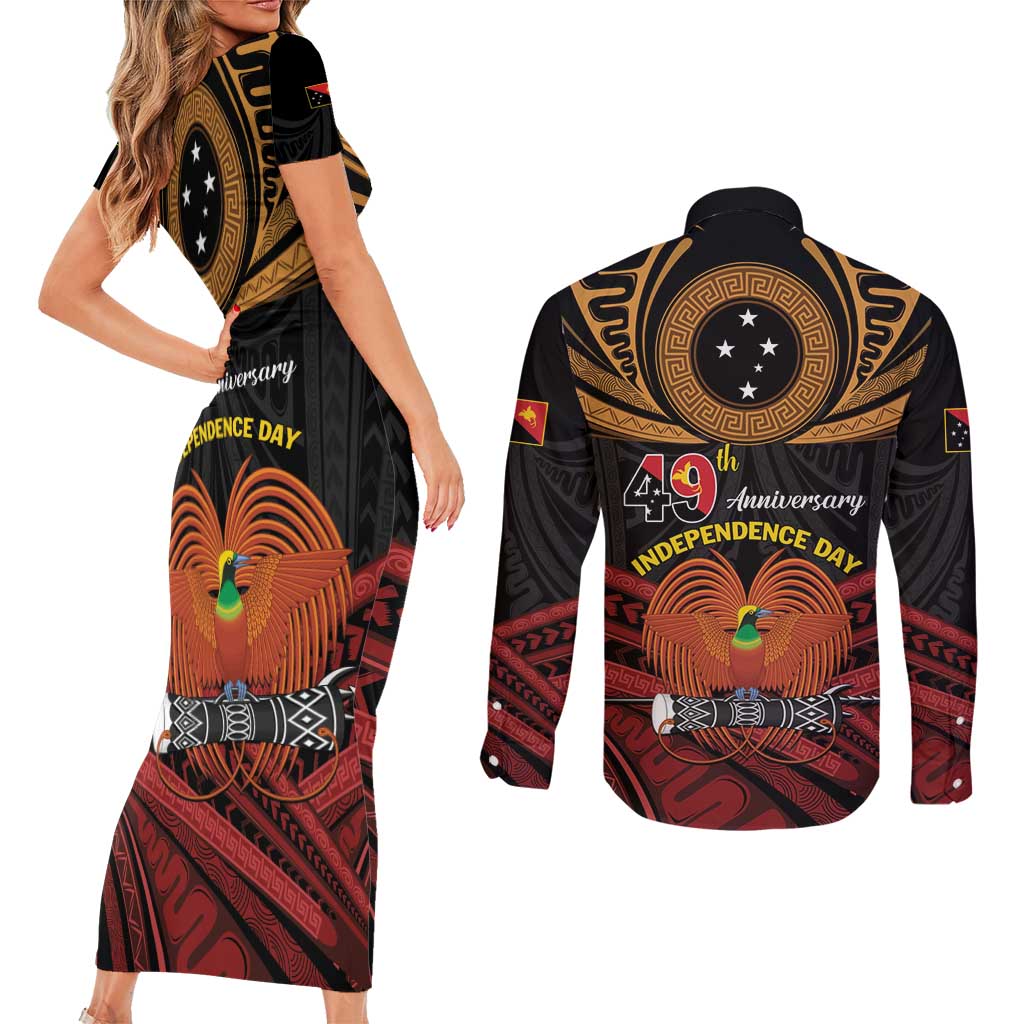Papua New Guinea Bird of Paradise Couples Matching Short Sleeve Bodycon Dress and Long Sleeve Button Shirt 16 September 1975 Independence Day Anniversary