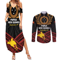 Papua New Guinea Bird of Paradise Couples Matching Summer Maxi Dress and Long Sleeve Button Shirt 16 September 1975 Independence Day Anniversary