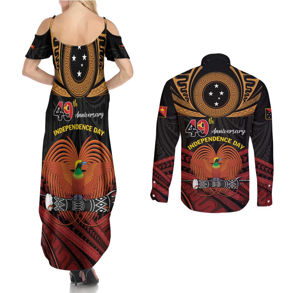 Papua New Guinea Bird of Paradise Couples Matching Summer Maxi Dress and Long Sleeve Button Shirt 16 September 1975 Independence Day Anniversary