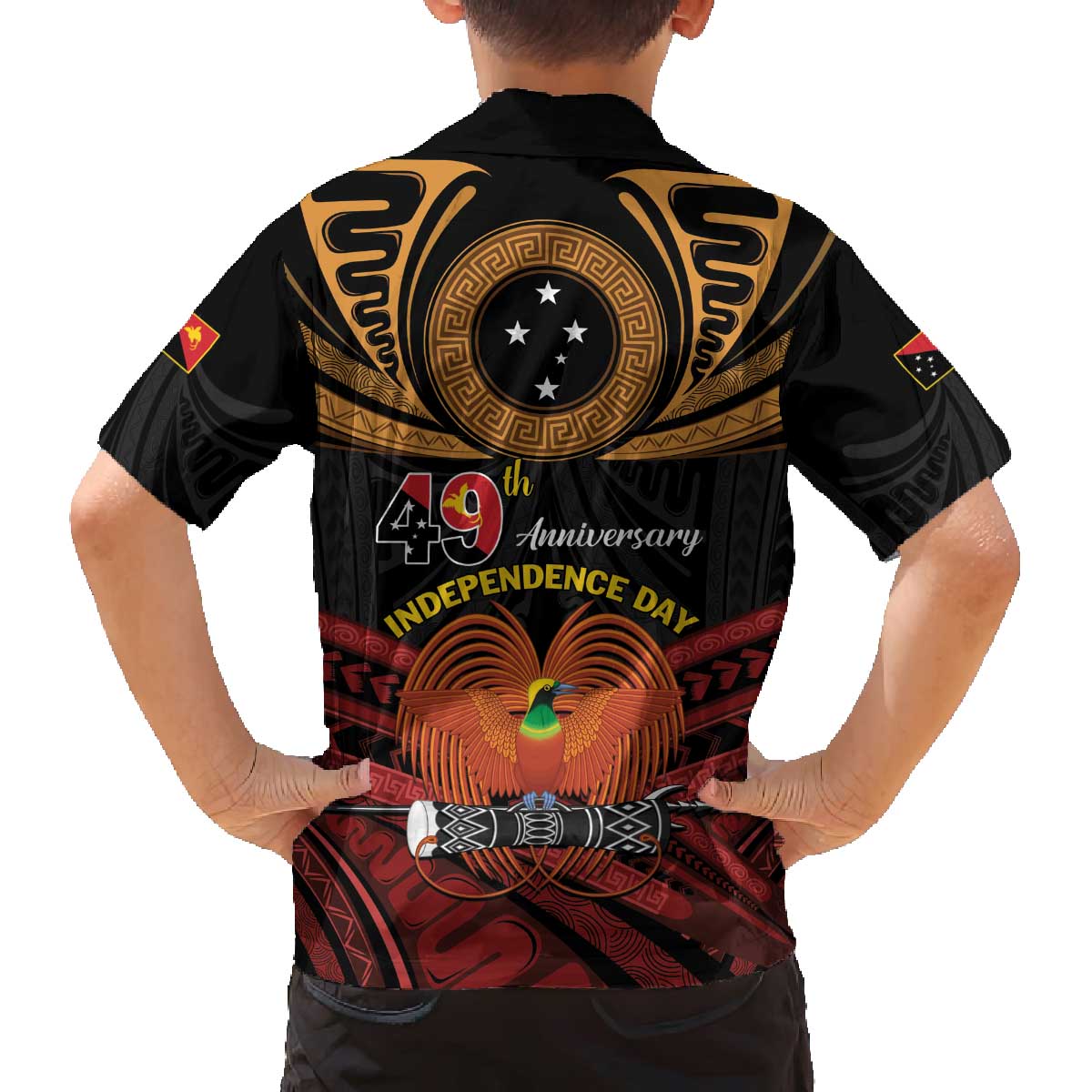 Papua New Guinea Bird of Paradise Family Matching Off The Shoulder Long Sleeve Dress and Hawaiian Shirt 16 September 1975 Independence Day Anniversary LT01 - Polynesian Pride