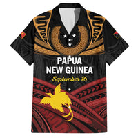 Papua New Guinea Bird of Paradise Family Matching Off The Shoulder Long Sleeve Dress and Hawaiian Shirt 16 September 1975 Independence Day Anniversary LT01 Dad's Shirt - Short Sleeve Black - Polynesian Pride