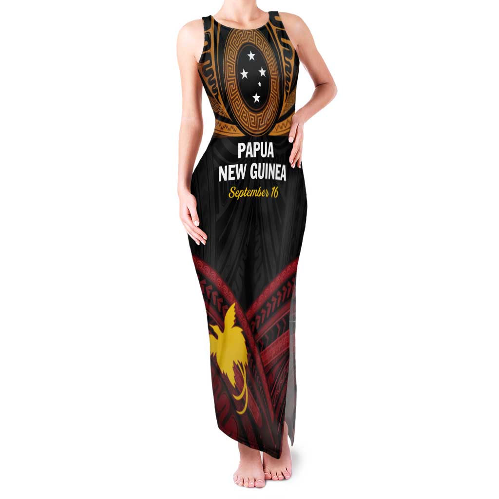 Papua New Guinea Bird of Paradise Tank Maxi Dress 16 September 1975 Independence Day Anniversary LT01 Women Black - Polynesian Pride