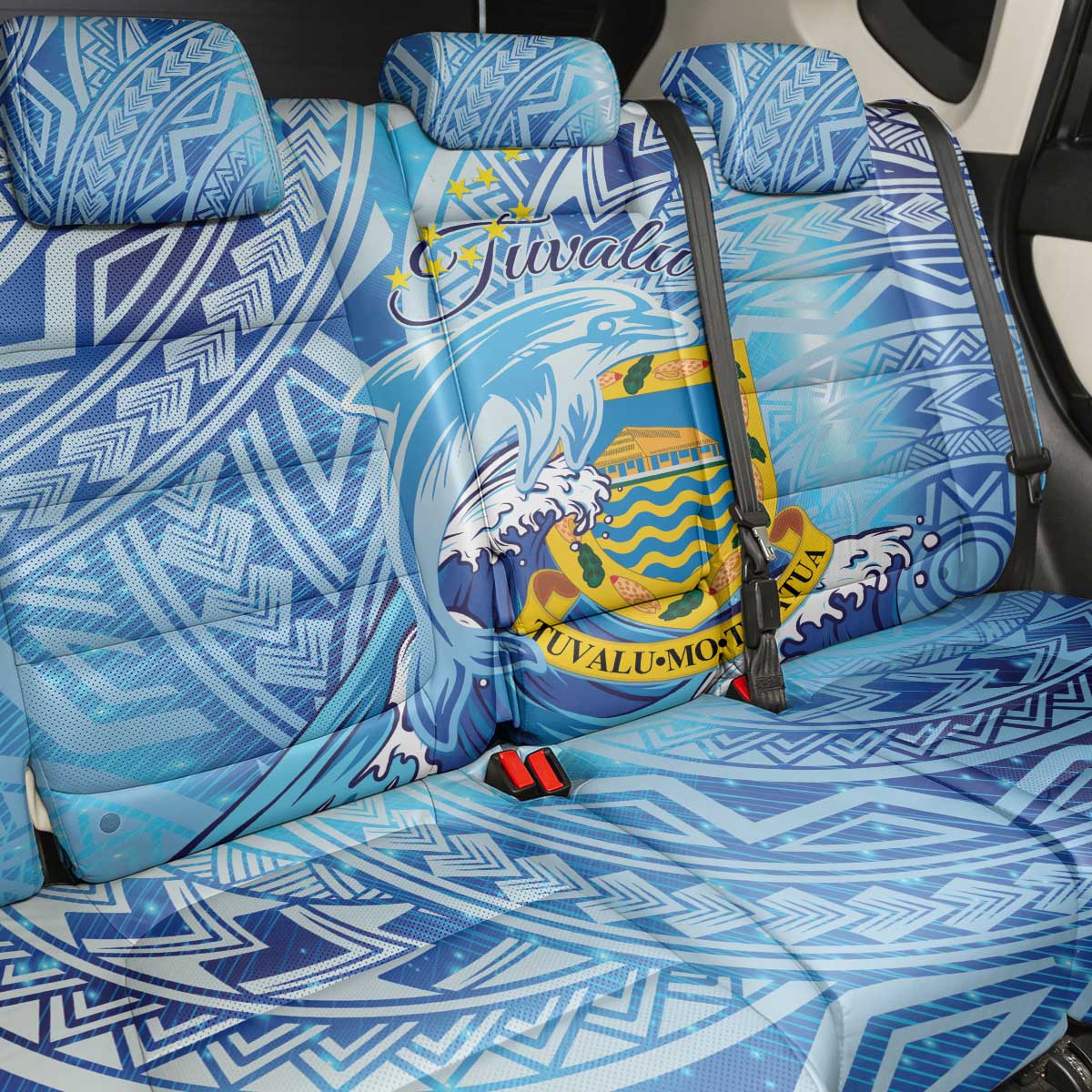 Tuvalu mo te Atua Back Car Seat Cover Tuvalu Dolphin Polynesian Pattern