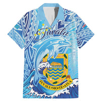 Tuvalu mo te Atua Family Matching Mermaid Dress and Hawaiian Shirt Tuvalu Dolphin Polynesian Pattern LT01 Dad's Shirt - Short Sleeve Blue - Polynesian Pride