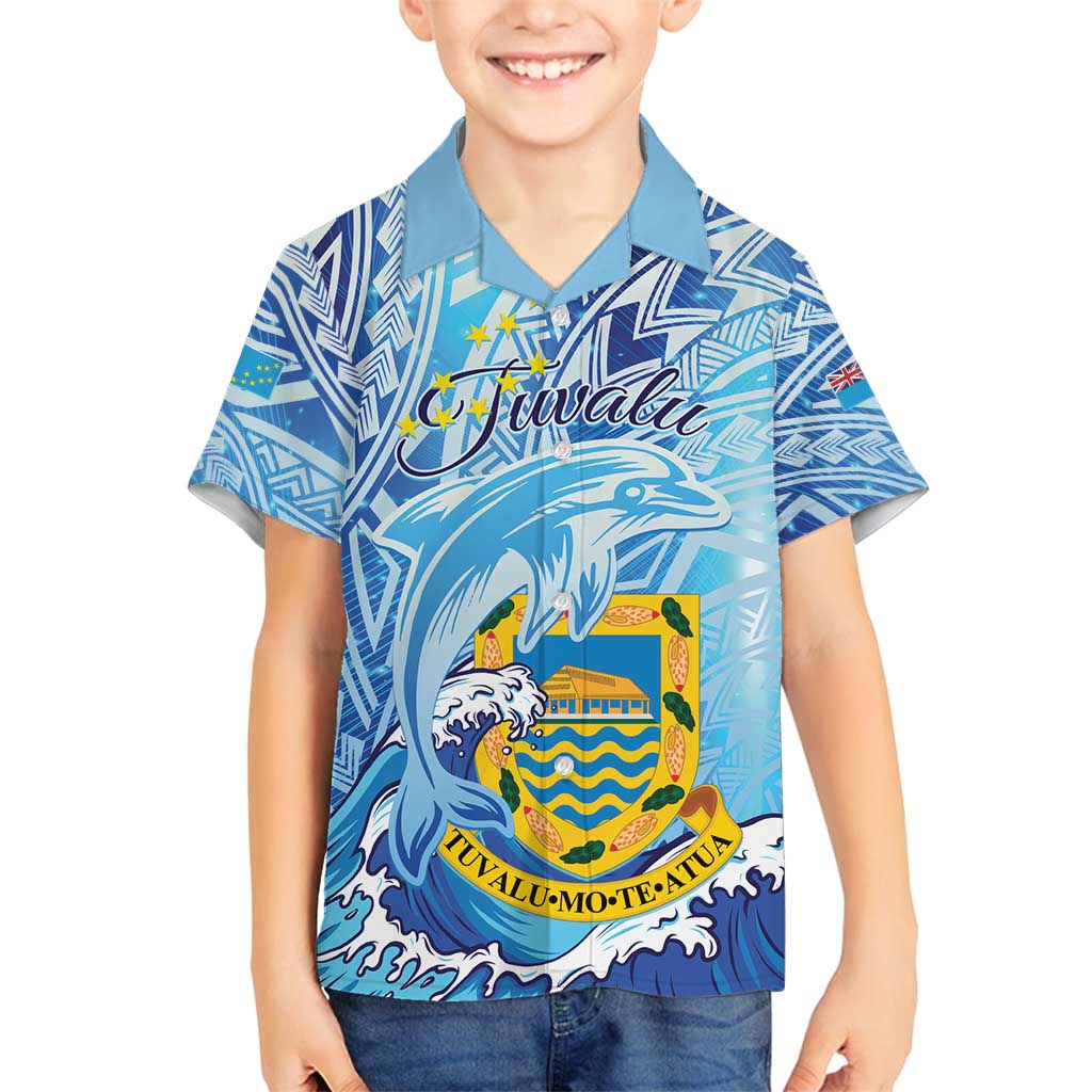 Tuvalu mo te Atua Family Matching Summer Maxi Dress and Hawaiian Shirt Tuvalu Dolphin Polynesian Pattern LT01 Son's Shirt Blue - Polynesian Pride