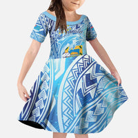 Tuvalu mo te Atua Family Matching Tank Maxi Dress and Hawaiian Shirt Tuvalu Dolphin Polynesian Pattern LT01 Daughter's Dress Blue - Polynesian Pride
