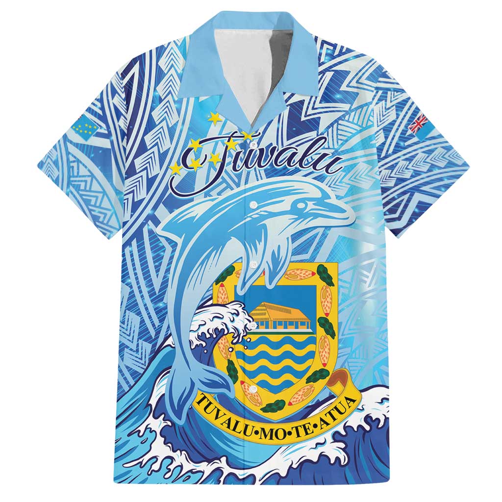Tuvalu mo te Atua Family Matching Tank Maxi Dress and Hawaiian Shirt Tuvalu Dolphin Polynesian Pattern LT01 Dad's Shirt - Short Sleeve Blue - Polynesian Pride