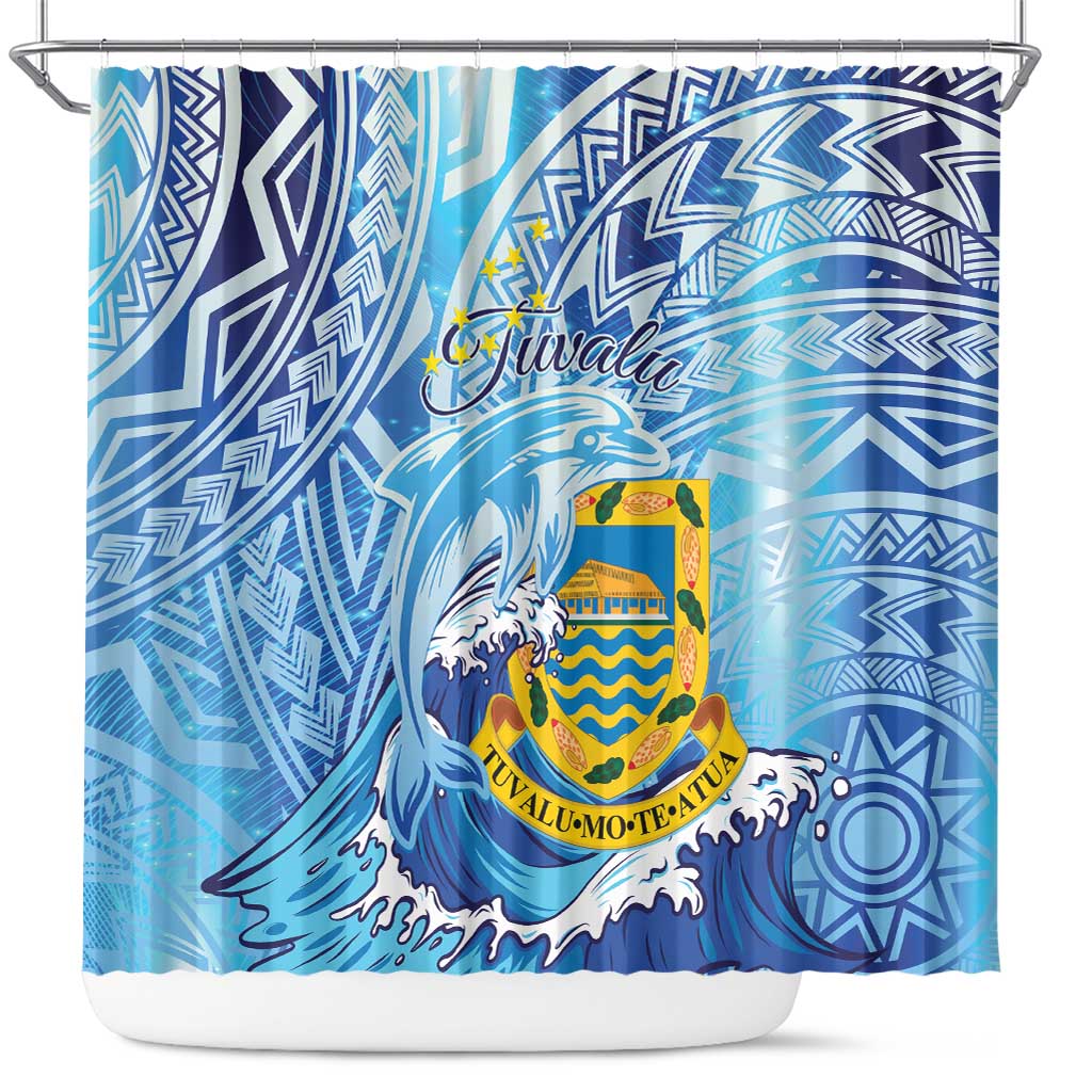 Tuvalu mo te Atua Shower Curtain Tuvalu Dolphin Polynesian Pattern LT01 Blue - Polynesian Pride