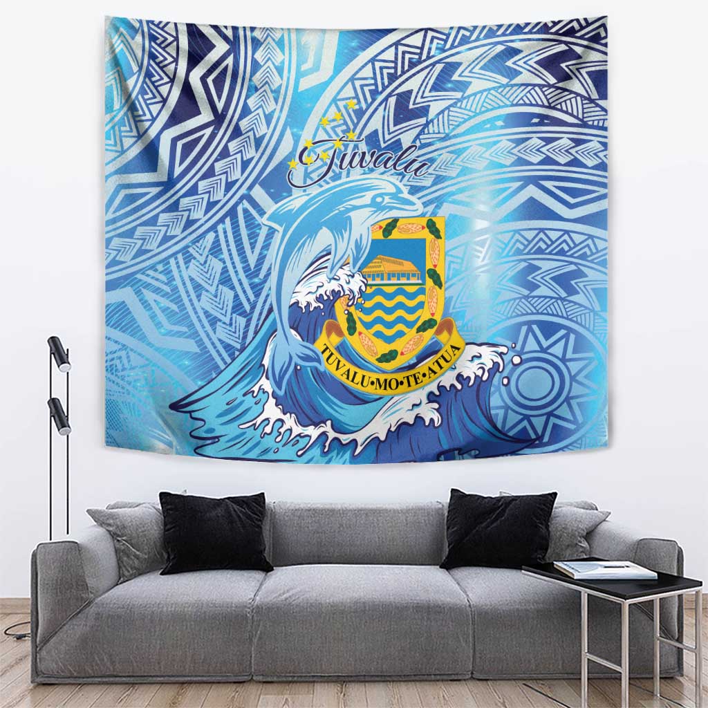 Tuvalu mo te Atua Tapestry Tuvalu Dolphin Polynesian Pattern LT01 Blue - Polynesian Pride