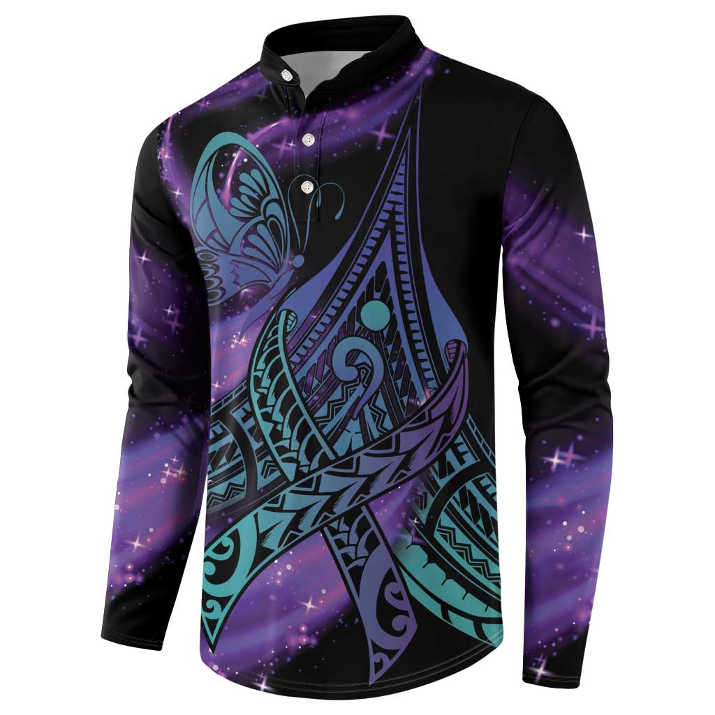 In September We Wear Teal And Purple Button Sweatshirt Magic Ribbon Semicolon LT01 - Polynesian Pride