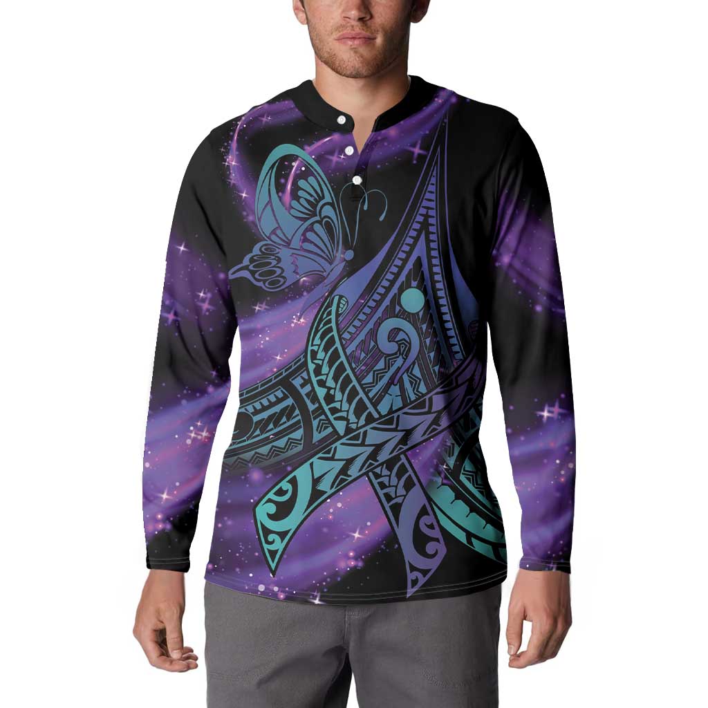 In September We Wear Teal And Purple Button Sweatshirt Magic Ribbon Semicolon LT01 - Polynesian Pride