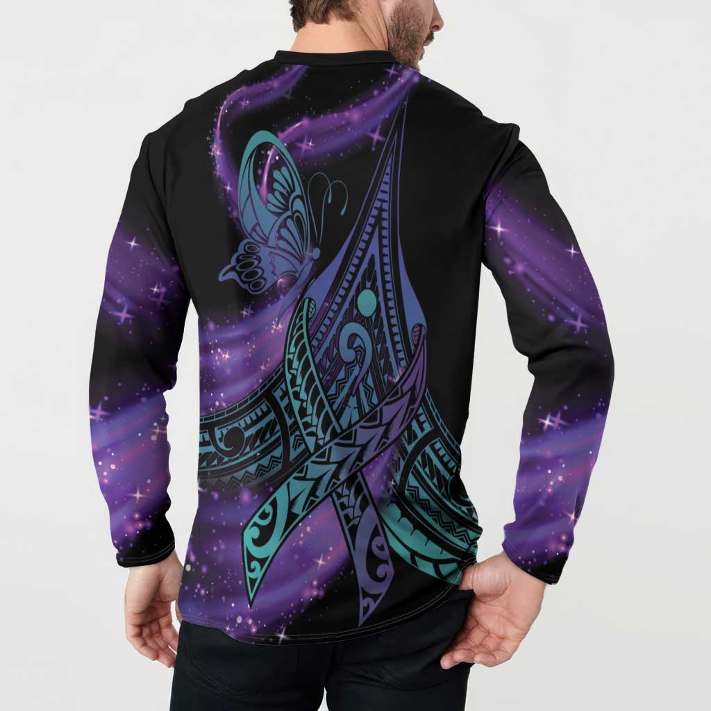 In September We Wear Teal And Purple Button Sweatshirt Magic Ribbon Semicolon LT01 - Polynesian Pride