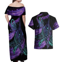 In September We Wear Teal And Purple Couples Matching Off Shoulder Maxi Dress and Hawaiian Shirt Magic Ribbon Semicolon
