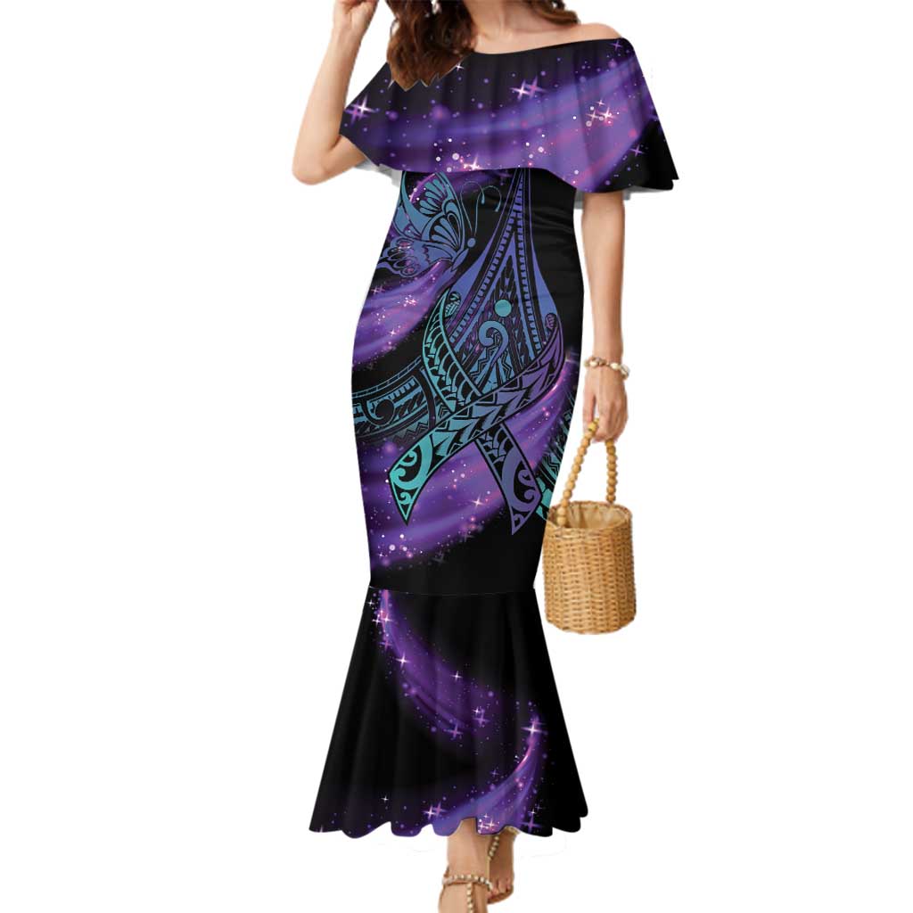 In September We Wear Teal And Purple Family Matching Mermaid Dress and Hawaiian Shirt Magic Ribbon Semicolon