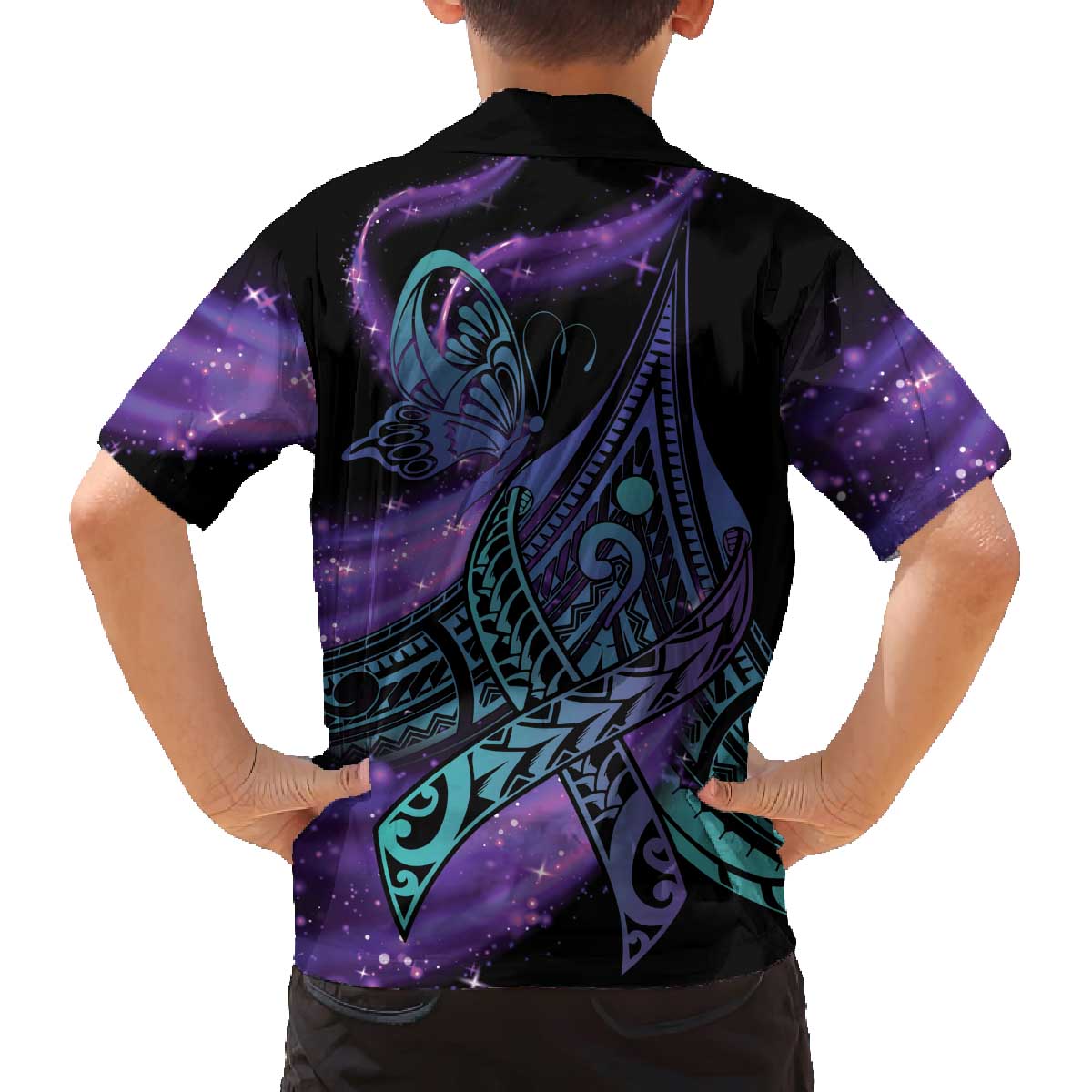 In September We Wear Teal And Purple Family Matching Off The Shoulder Long Sleeve Dress and Hawaiian Shirt Magic Ribbon Semicolon