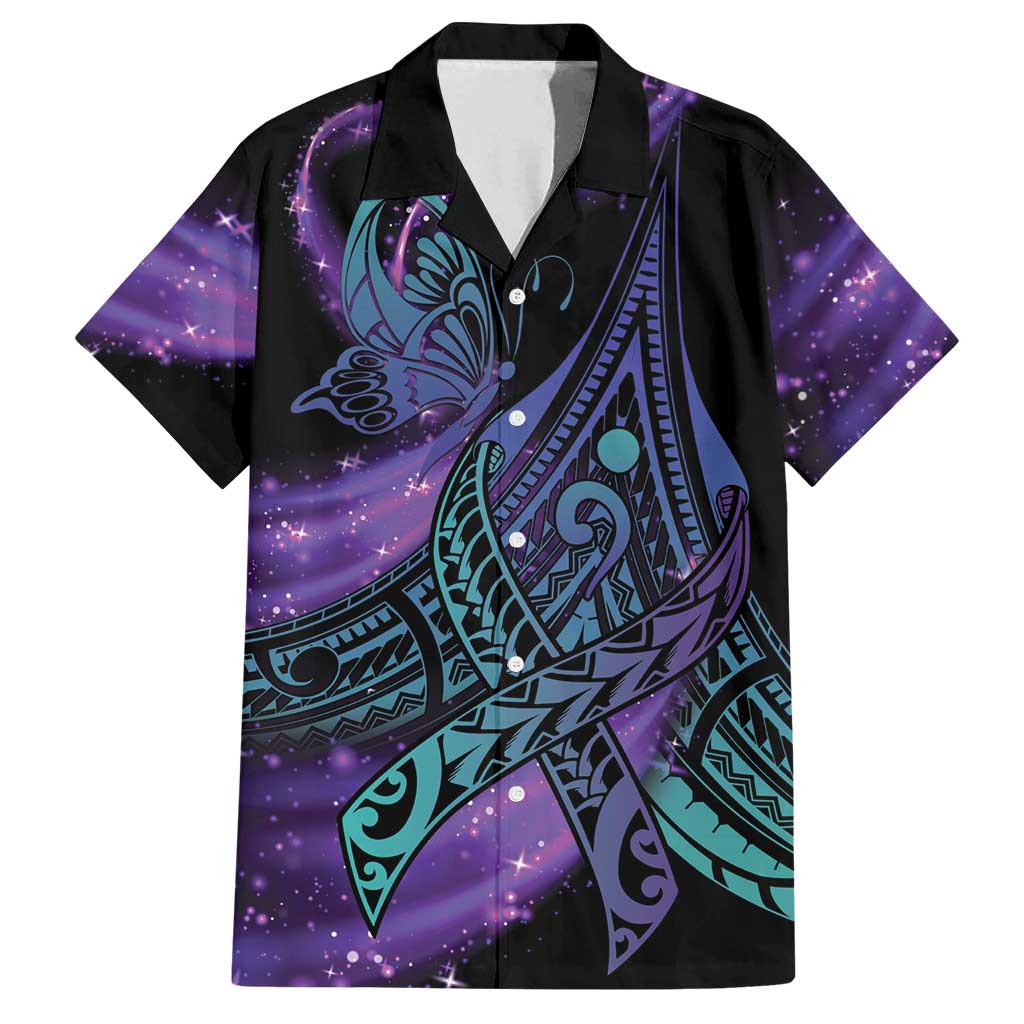 In September We Wear Teal And Purple Family Matching Off Shoulder Maxi Dress and Hawaiian Shirt Magic Ribbon Semicolon