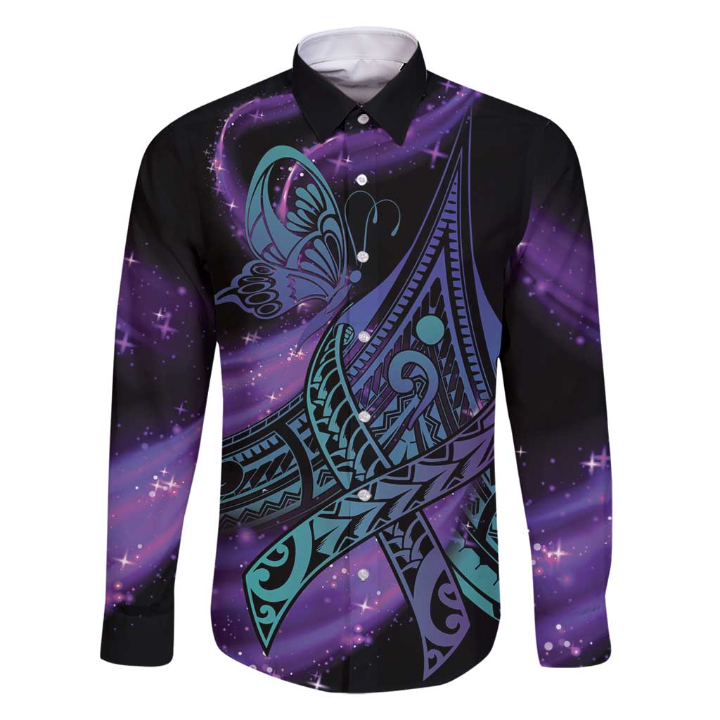 In September We Wear Teal And Purple Family Matching Off Shoulder Maxi Dress and Hawaiian Shirt Magic Ribbon Semicolon