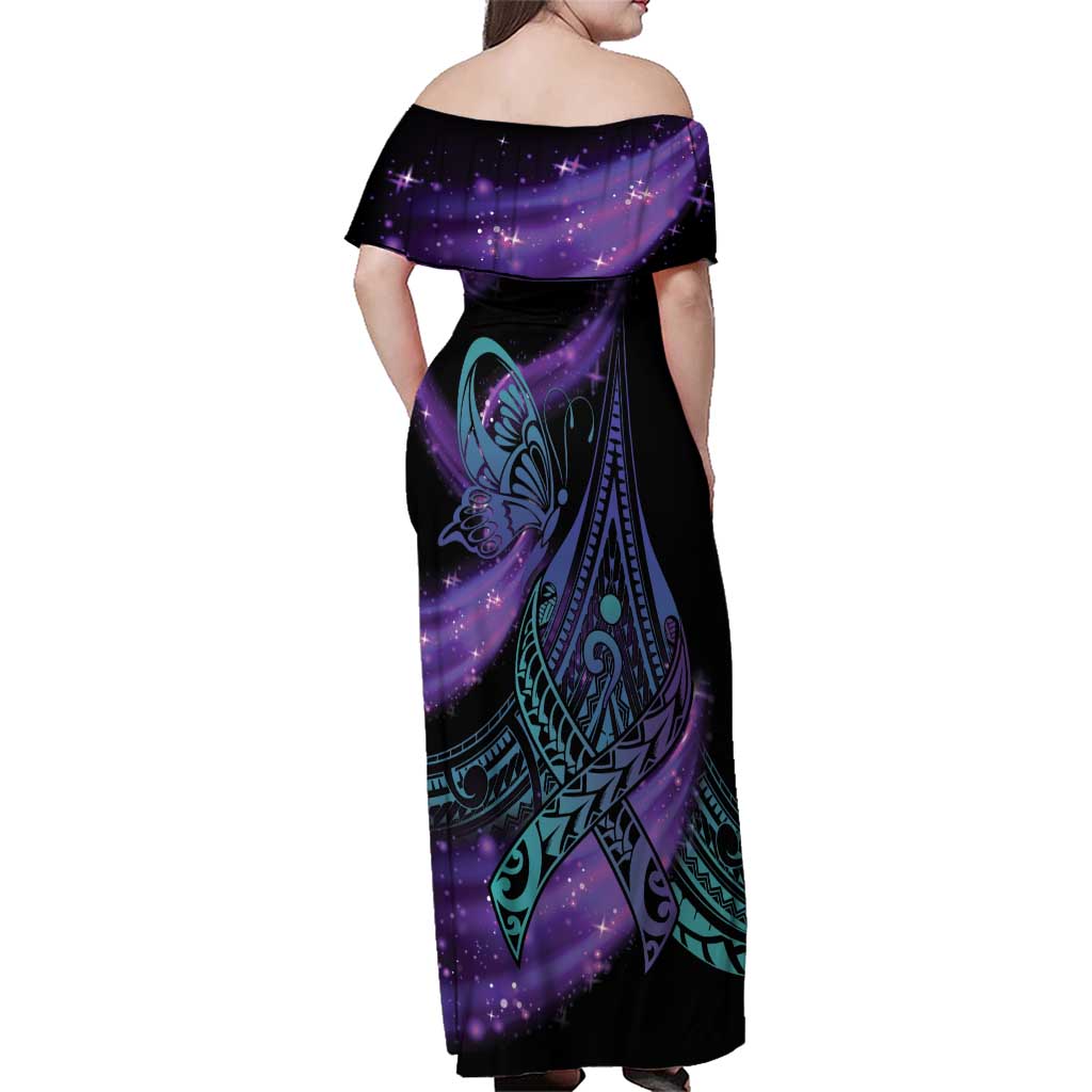In September We Wear Teal And Purple Family Matching Off Shoulder Maxi Dress and Hawaiian Shirt Magic Ribbon Semicolon