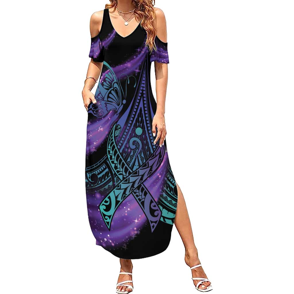 In September We Wear Teal And Purple Family Matching Summer Maxi Dress and Hawaiian Shirt Magic Ribbon Semicolon