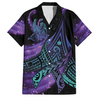 In September We Wear Teal And Purple Family Matching Tank Maxi Dress and Hawaiian Shirt Magic Ribbon Semicolon LT01 Dad's Shirt - Short Sleeve Purple - Polynesian Pride