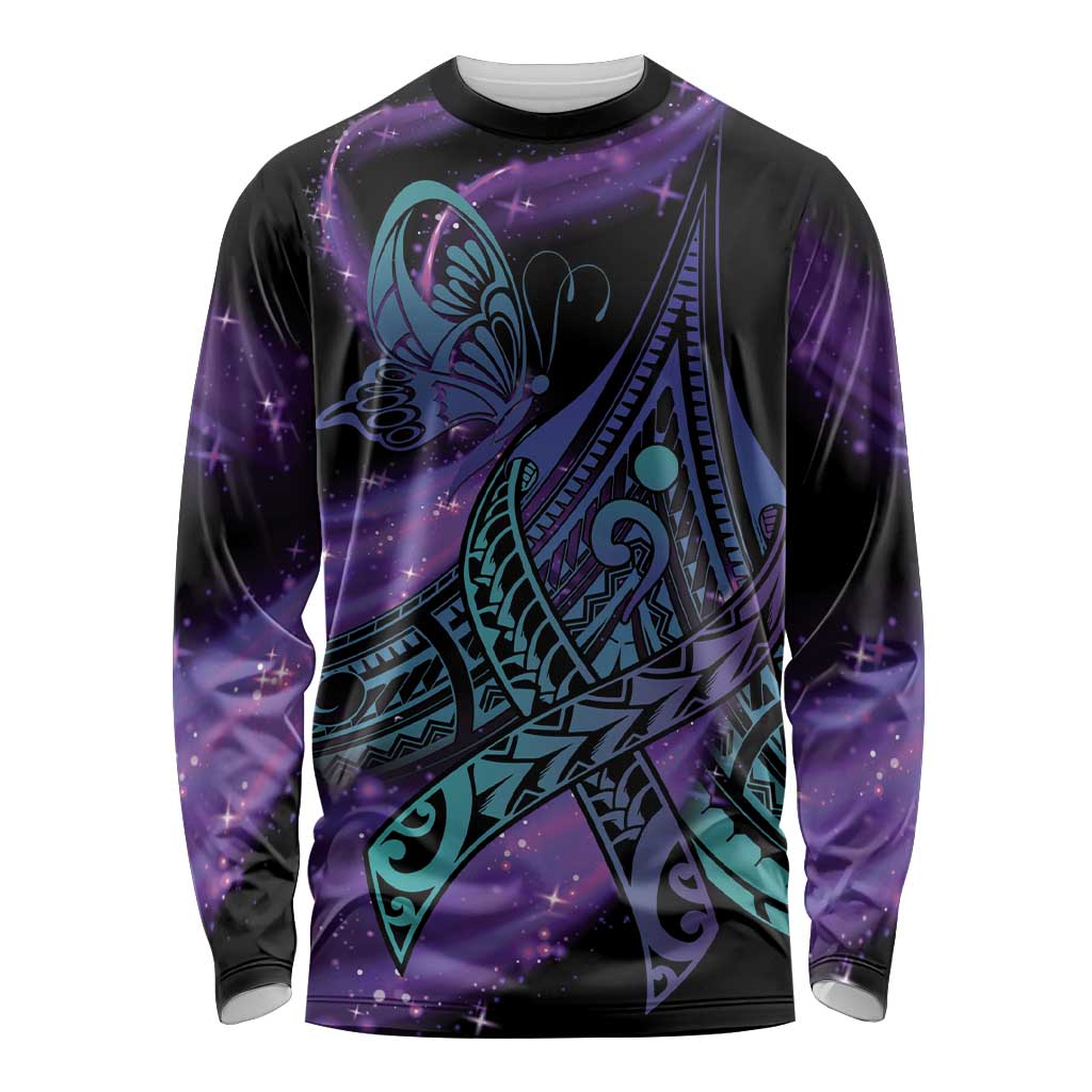 In September We Wear Teal And Purple Long Sleeve Shirt Magic Ribbon Semicolon LT01 Unisex Purple - Polynesian Pride