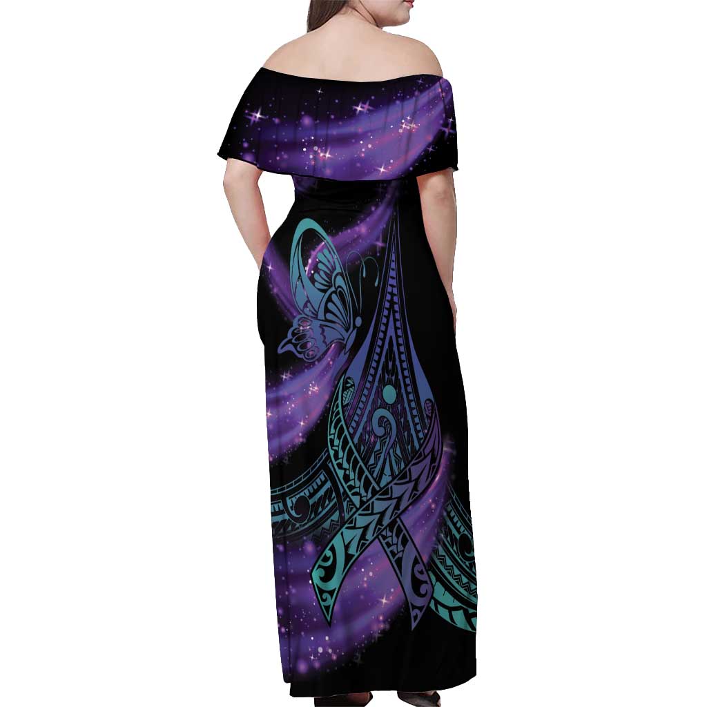In September We Wear Teal And Purple Off Shoulder Maxi Dress Magic Ribbon Semicolon LT01 - Polynesian Pride