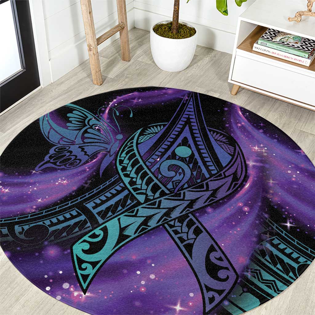 In September We Wear Teal And Purple Round Carpet Magic Ribbon Semicolon LT01 Purple - Polynesian Pride