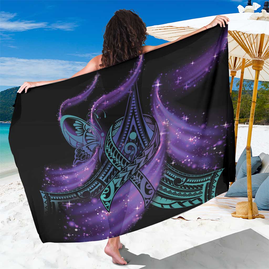 In September We Wear Teal And Purple Sarong Magic Ribbon Semicolon LT01 One Size 44 x 66 inches Purple - Polynesian Pride