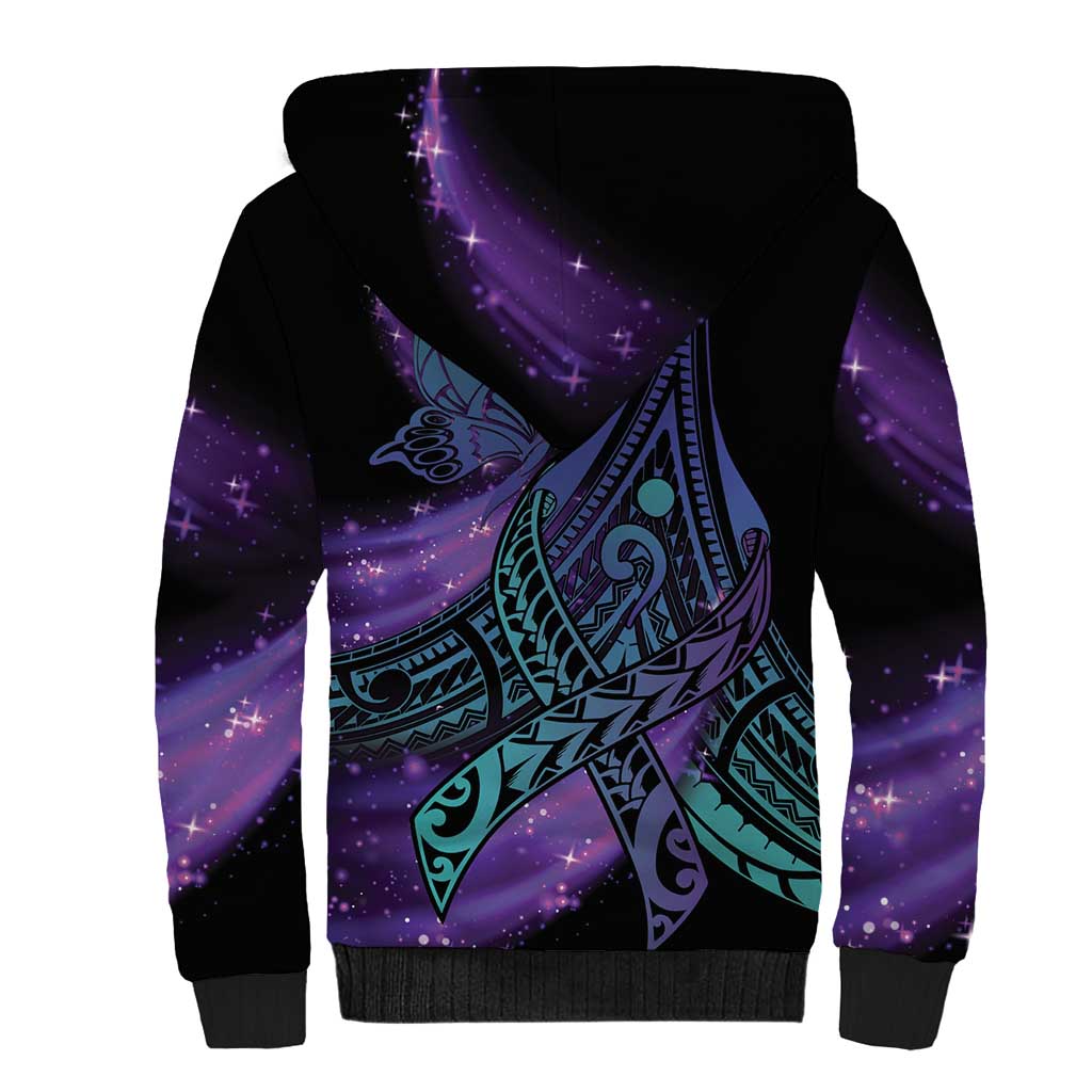 In September We Wear Teal And Purple Sherpa Hoodie Magic Ribbon Semicolon