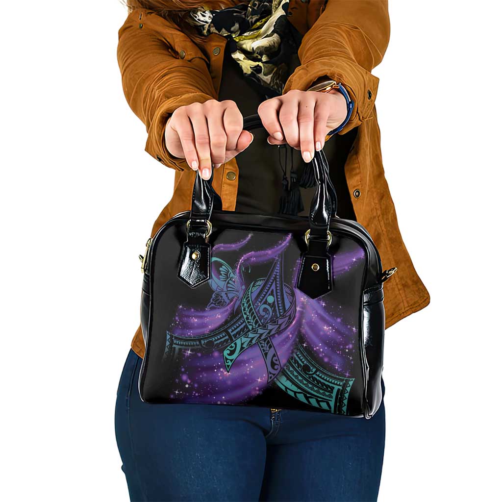In September We Wear Teal And Purple Shoulder Handbag Magic Ribbon Semicolon LT01 One Size Purple - Polynesian Pride