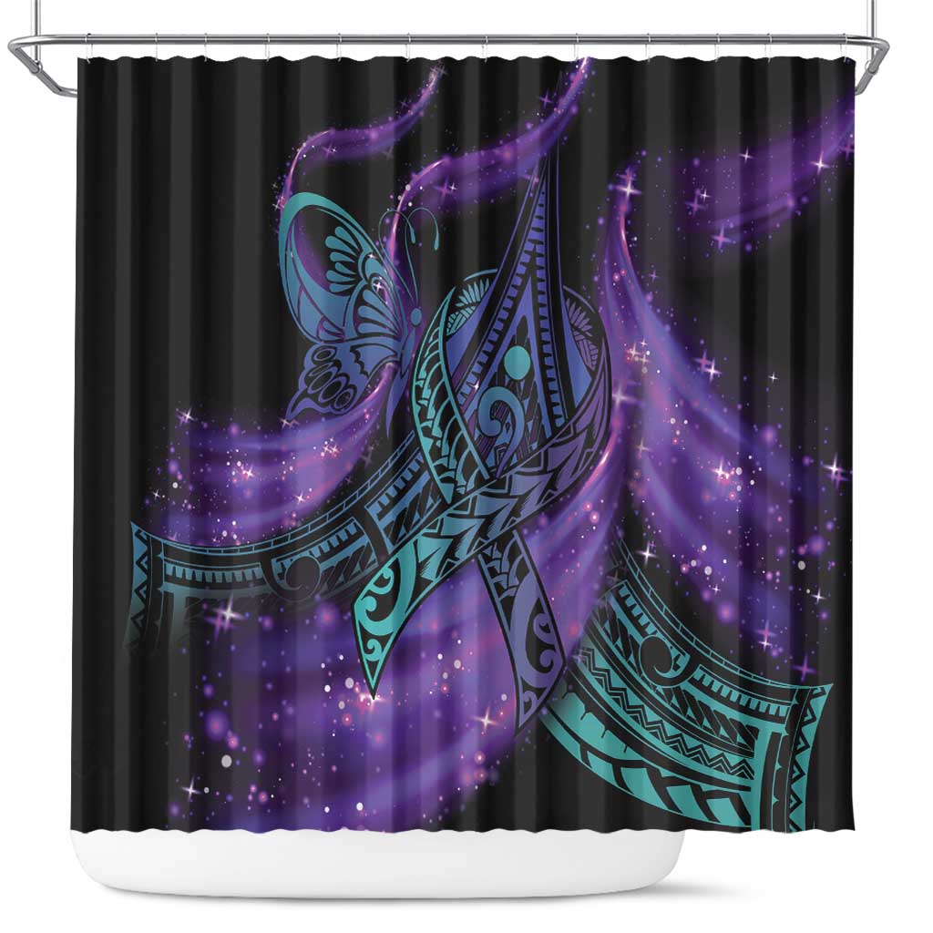 In September We Wear Teal And Purple Shower Curtain Magic Ribbon Semicolon LT01 Purple - Polynesian Pride