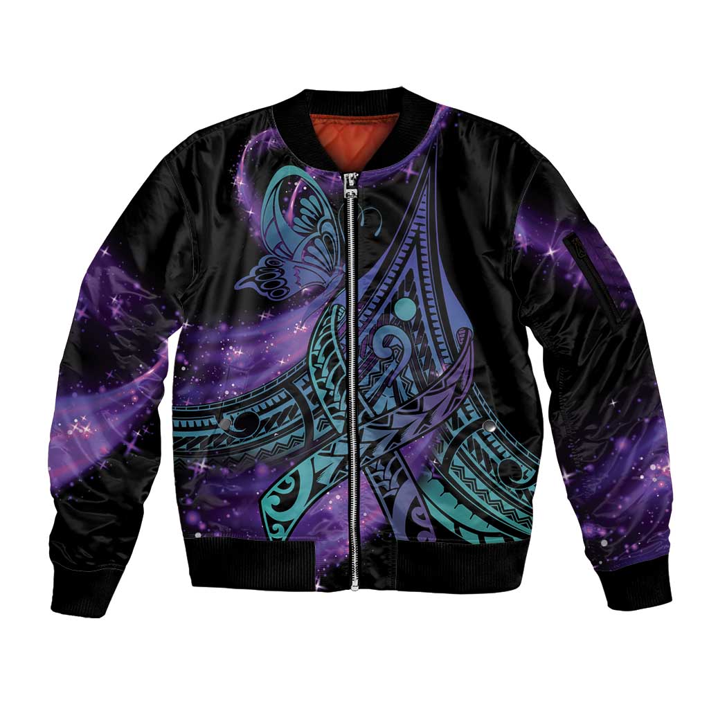 In September We Wear Teal And Purple Sleeve Zip Bomber Jacket Magic Ribbon Semicolon LT01 Unisex Purple - Polynesian Pride