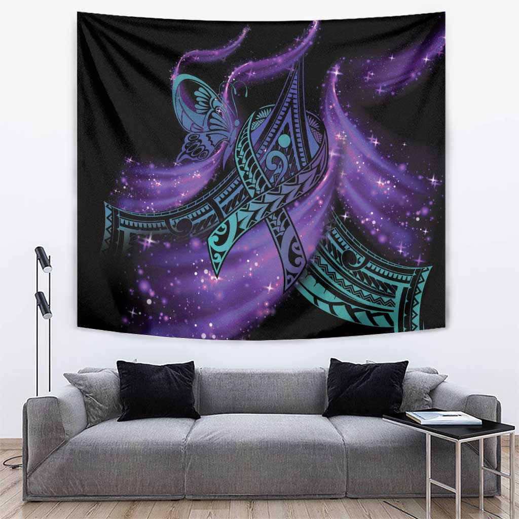 In September We Wear Teal And Purple Tapestry Magic Ribbon Semicolon LT01 Purple - Polynesian Pride