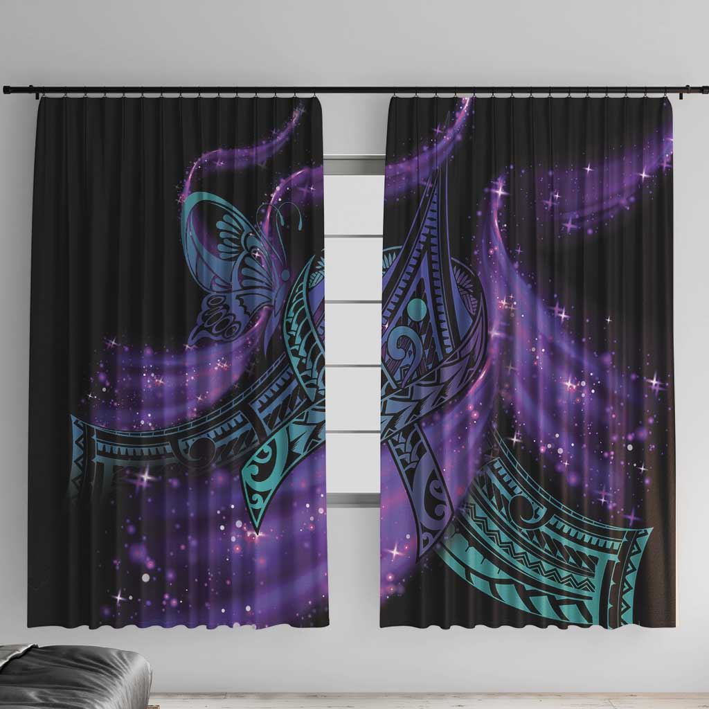 In September We Wear Teal And Purple Window Curtain Magic Ribbon Semicolon LT01 With Hooks Purple - Polynesian Pride