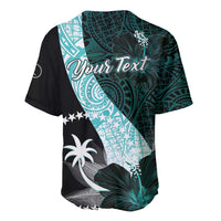 Chuuk Constitution Day Baseball Jersey Hibiscus Turquoise Pattern LT01 - Polynesian Pride