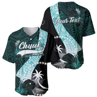 Chuuk Constitution Day Baseball Jersey Hibiscus Turquoise Pattern LT01 - Polynesian Pride