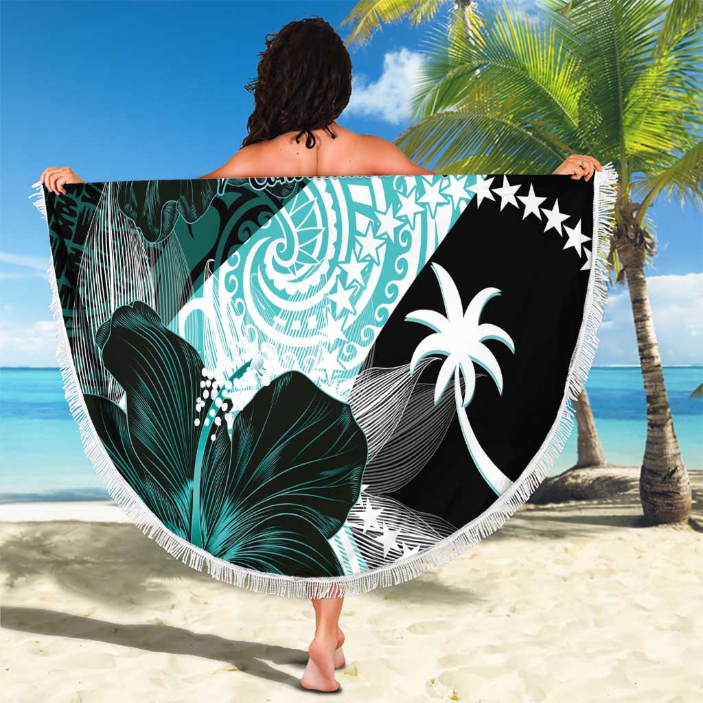 Chuuk Constitution Day Beach Blanket Hibiscus Turquoise Pattern