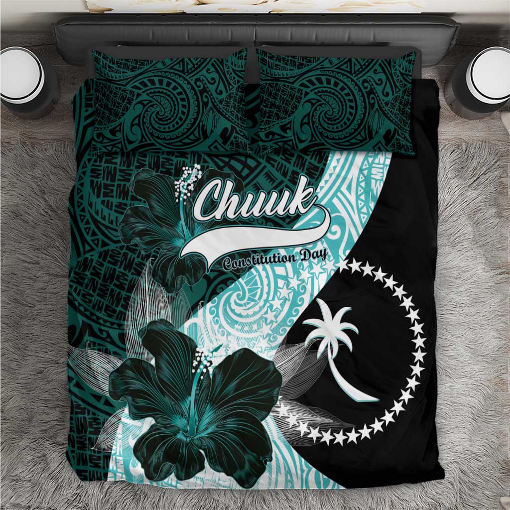 Chuuk Constitution Day Bedding Set Hibiscus Turquoise Pattern LT01 Turquoise - Polynesian Pride