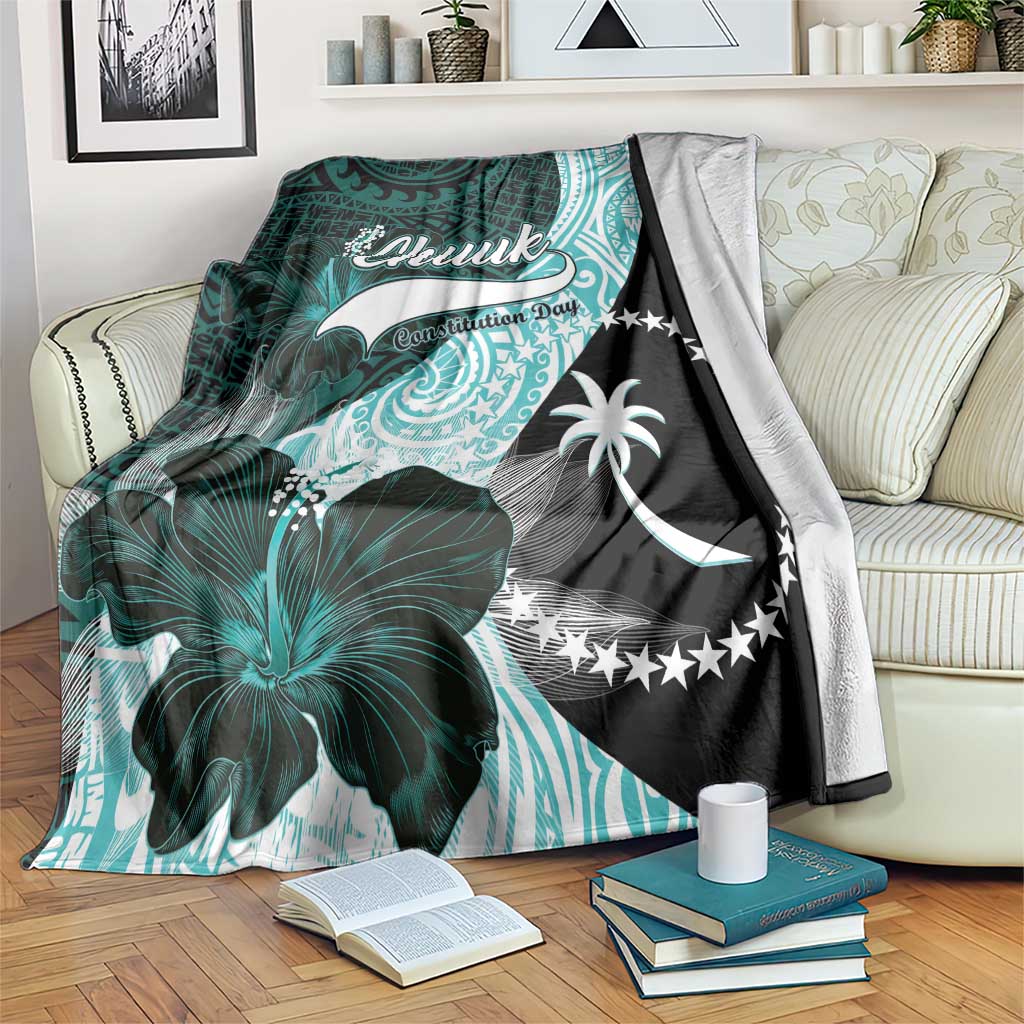 Chuuk Constitution Day Blanket Hibiscus Turquoise Pattern LT01 Turquoise - Polynesian Pride