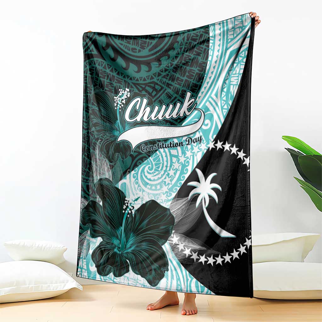 Chuuk Constitution Day Blanket Hibiscus Turquoise Pattern LT01 - Polynesian Pride