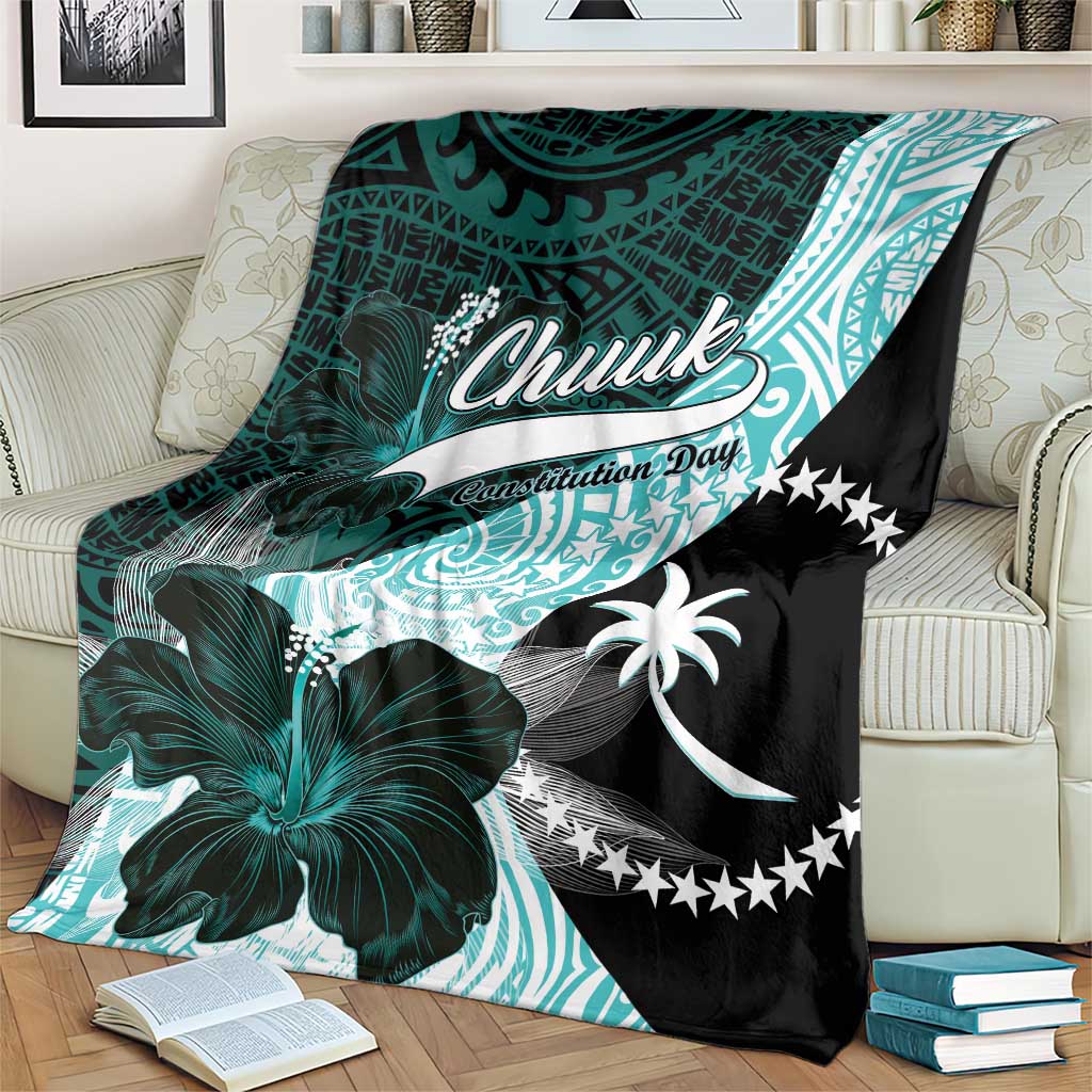 Chuuk Constitution Day Blanket Hibiscus Turquoise Pattern LT01 - Polynesian Pride