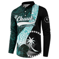 Chuuk Constitution Day Button Sweatshirt Hibiscus Turquoise Pattern